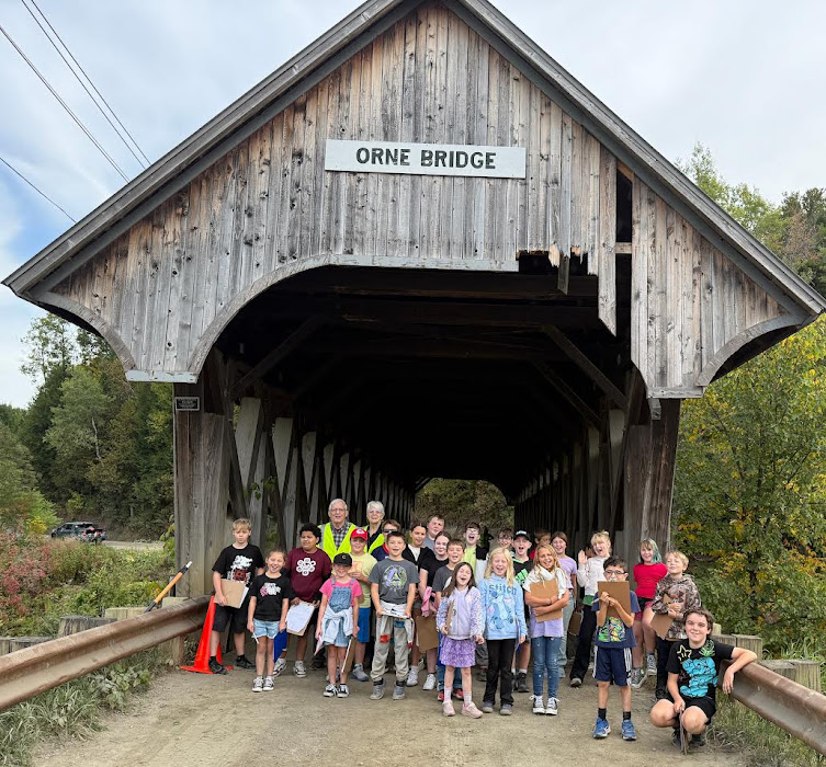 Visit to Orne Bridge in Irasburg with third, fourth, and fifth graders
